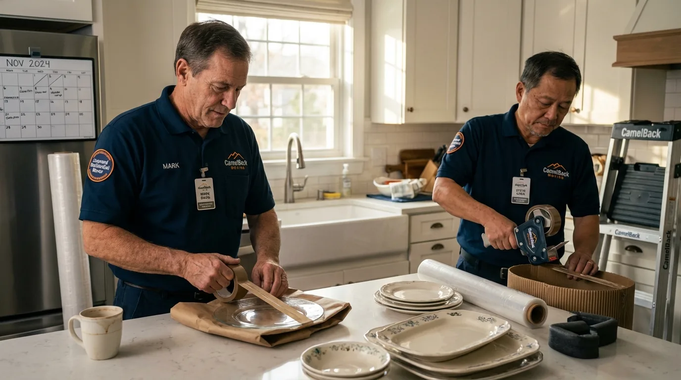 Professional crew packing kitchen dishware in Georgetown, OH
